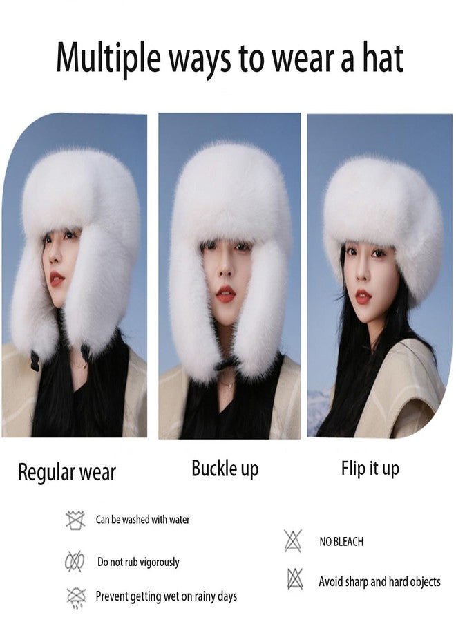 BSYLOO Women's Fluffy Trapper Hat, Long Pile Faux Fur Ushanka hat with Buckle, Luxurious Mink-Style Winter Warm Hat Azure - Image 5